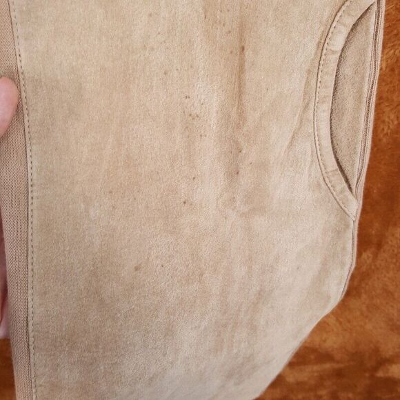 XETRA Womens Vest Large Tan Suede Tunic Open Stretch Knit Body Pockets - Picture 3 of 9